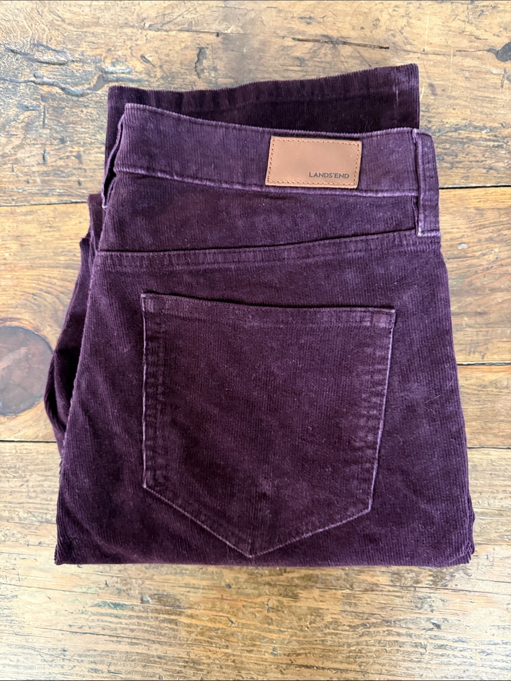 Lands End Wine Colored Mid Rise Demi Bootcut Corduroys Inseam 33 Size 12